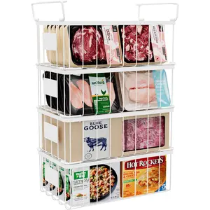 Chest Freezer Organizer Baskets With Tag, Stackable Freezer Organizer Bins for Most 7 Cu.FT Freezer Sort Frozen Meats, White, 4 Pack