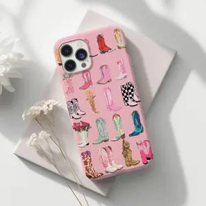 [New Arrivals]Phone Case: 1pc Pink Cowboy Boot Collage Phone Case, Cute Disco Cowboy Fashion Phone Case, Compatible with iPhone 11 12 13 14 15 Pro, 16 17 Pro Max Plus