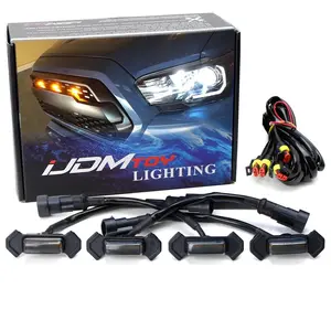 iJDMTOY 4pc Set Smoked Lens Front Grille Lighting Kit For 2016-2023 Toyota Tacoma w/TRD Pro Grill ONLY, Includes (4) 4-SMD 2500K Amber LED Light Assy & Wiring Harness