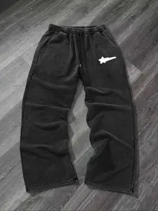 Men's Letter & Geometric Print Zipper Pants, Regular Fit Casual Comfy Straight Leg Trousers for Daily Wear, Men's Bottoms for All Seasons, Casual Jogging Pants, Casual Streetwear Pants