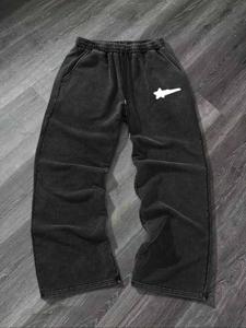 men's letter & geometric print zipper pants, regular fit casual comfy straight leg trousers for daily wear, men's bottoms for all seasons