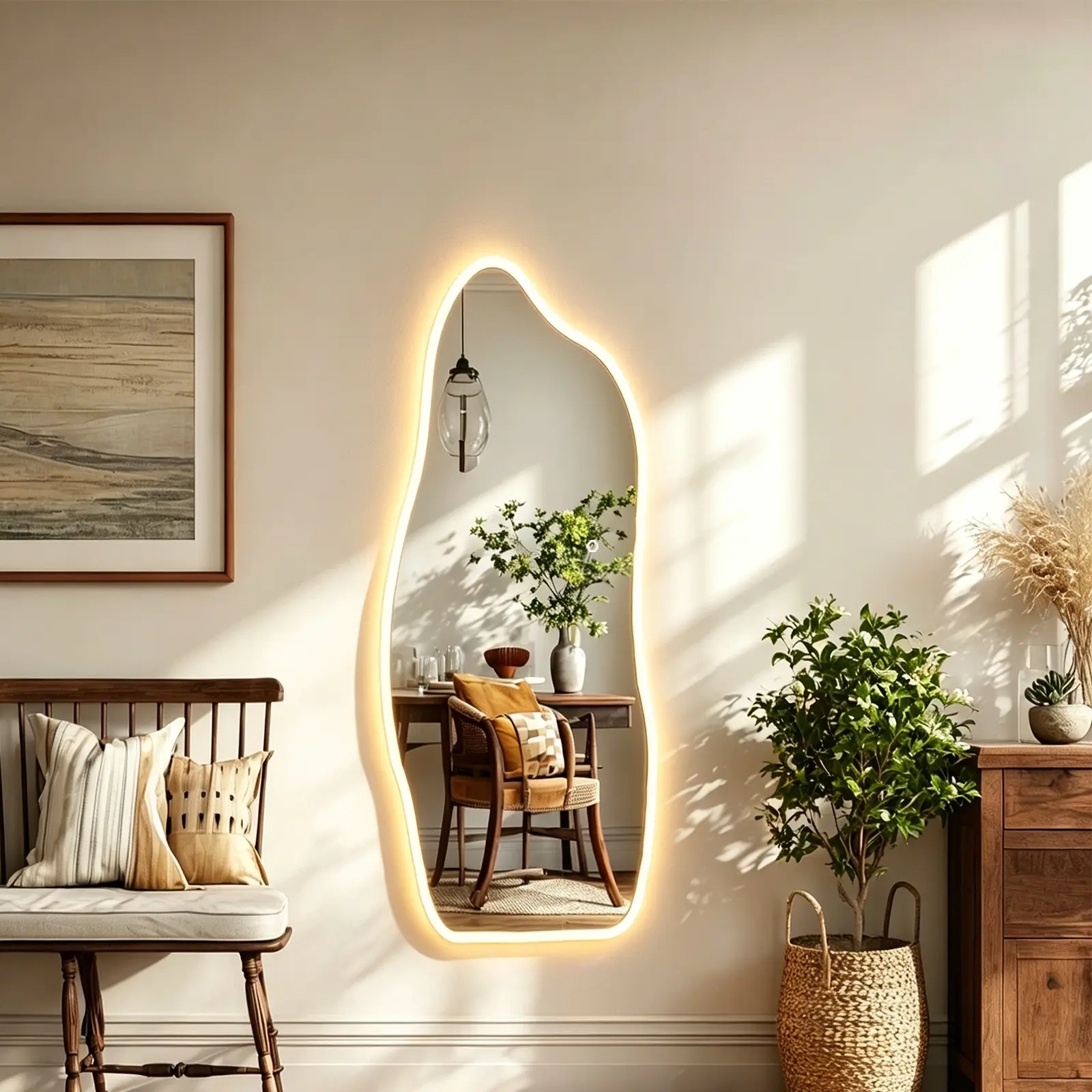 65" x 25" Irregular Cloud Shape LED Full Length Mirror, 5mm Tempered Glass Wall Mounted Full Body Mirror with 3 Color Dimmable Lights, Touch Control, Modern Lighted Dressing Mirror for Bedroom, Closet, Entryway & Home Decor