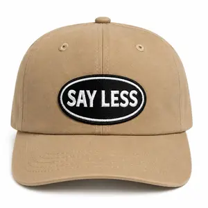 SAY LESS EMBROIDERED PATCH DAD HAT... TAN UNSTRUCTURED LOW PROFILE ADJUSTABLE CAP | STREET REBIRTH STREETWEAR FOR MEN & WOMEN