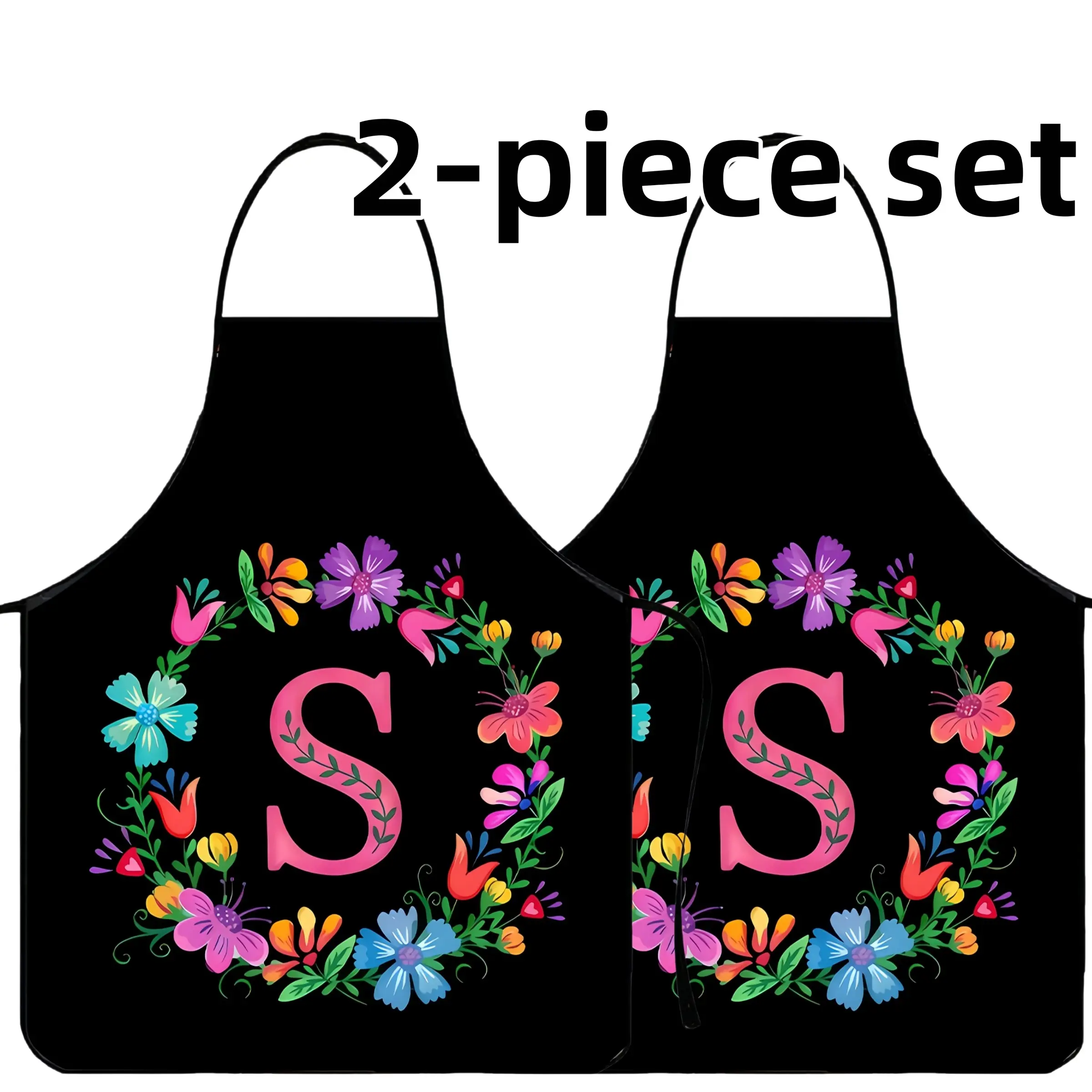 Floral Letter Print Polyester Apron Set, 2 Counts ﻿Mother's Day Gift Apron,Cool Summer Cooking Apron,Kitchen Cooking Aprons,Apron for Women,Gift for Daughter&Mother&Wife&GF,Nails Design Tool,﻿Kitchen Essential