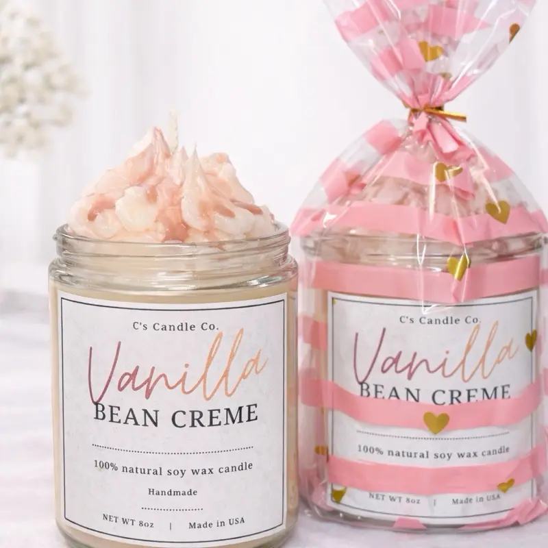 C's Candle Co. Vanilla Bean Crème Soy Wax Candle All Natural Non-Toxic Highly Scented Luxury Candle Handmade 8oz Made in USA