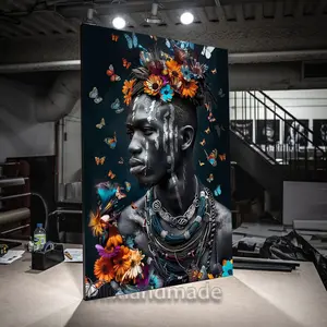 Unframed, Room Decor, Afrocentric,african American Wall Art, African Portrait, Print Poster Stretched Poster Oaf22 African Man And Buterfly