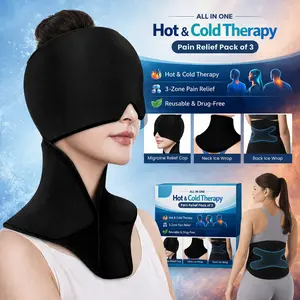 Hot & Cold Therapy Pack of 3 Cap for Stress Relief All-In-One Set Soft Stretchy Pain Relief Bundle with 360° Coverage & Extended Cold Time