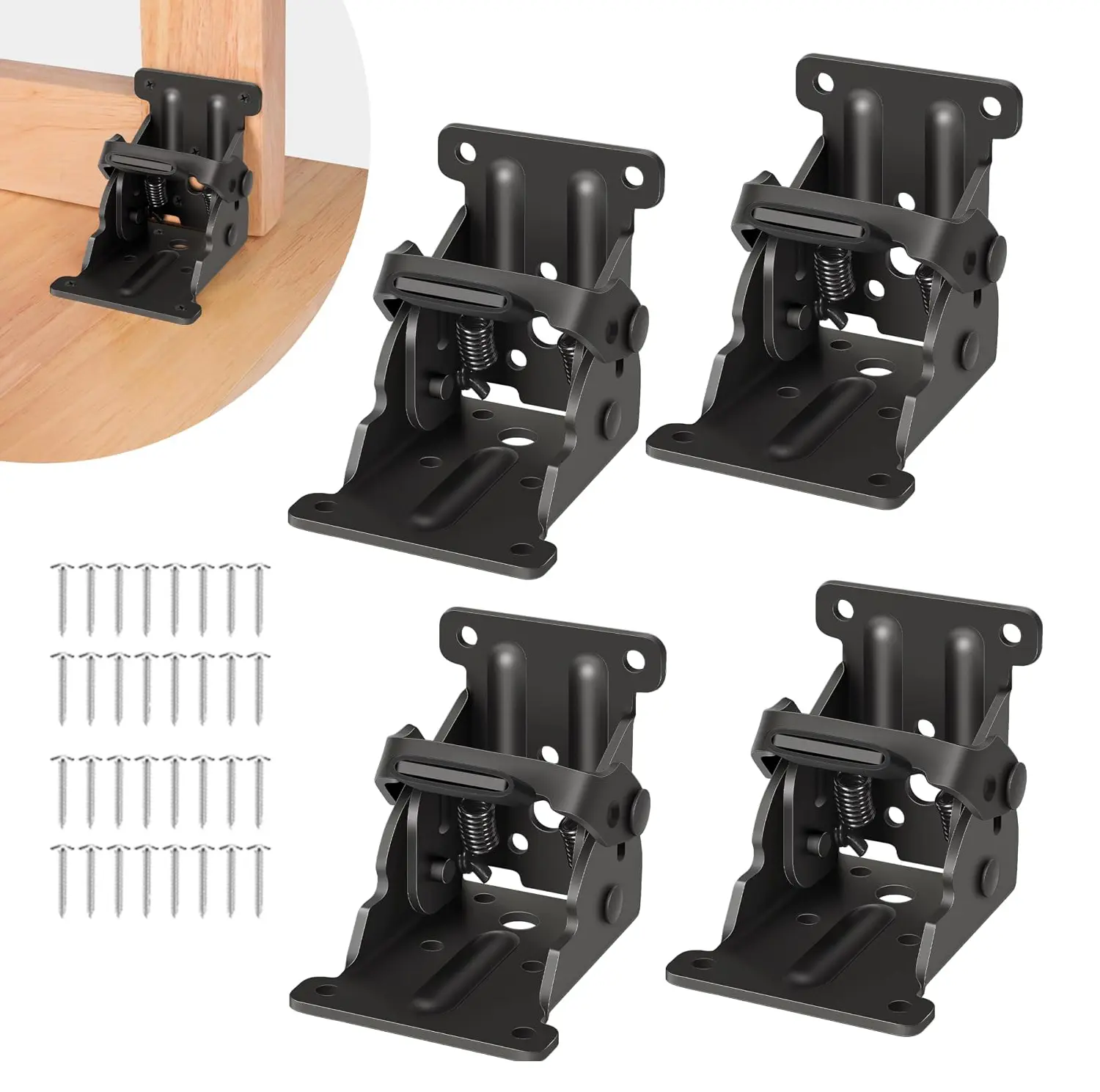 4 Pack Heavy-Duty Self-Locking Hinges, 90 Degree Foldable Leg Support Brackets, Lock Extension Brackets for Table Legs, Bed Legs & Workbenches