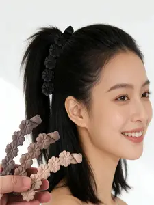 4 Piece Simple Matte Flower Banana Clips, Commuter Versatility Hair Accessories, Moleskin Color Back Headband Clip, Ponytail Stand-Up Clip, Hair Clip Set