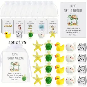 Set of 75 Employee Appreciation Gifts, Bulk Gifts For Coworkers, Employee Appreciation Gifts With Animal Pun Note Cards, Quality Materials, Funny Resin Duck Star Whale Turtle Owl Gifts, Durable Card, Home Decor Gift, Humor Gift