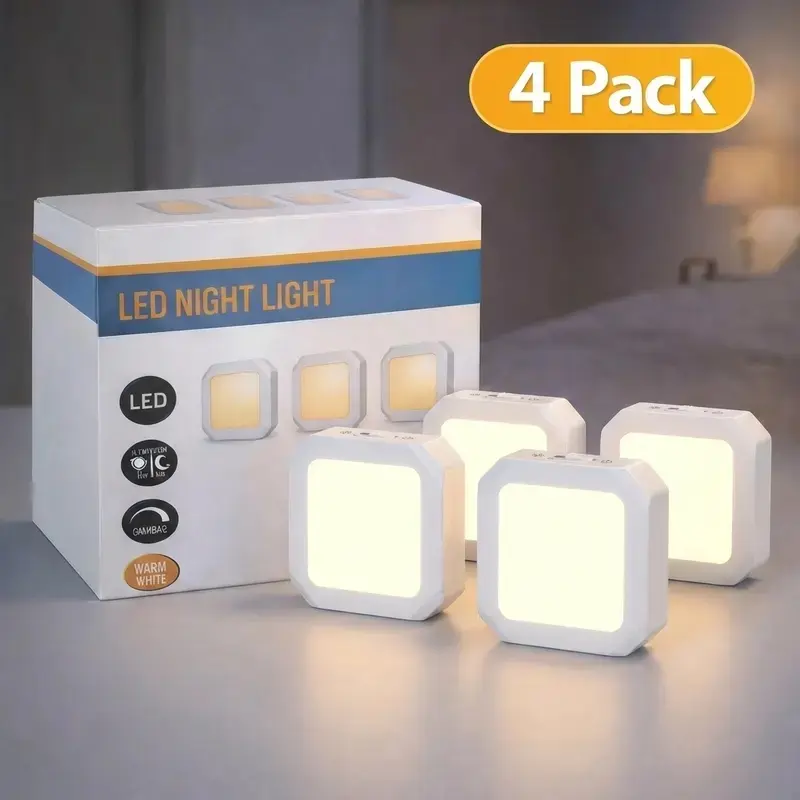 4 Pack Night Lights Plug into Wall, Dusk to Dawn Nightlight Led Night Lights for Bedroom, Bathroom, Hallway Warm White Home Lighting