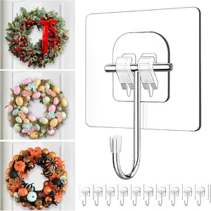 10 Pack Wreath Hangers for Front Door, Large Adhesive Heavy Duty Wall Hooks, Over The Door Hooks Organizer for Christmas Halloween Fall Decorations Welcome Sign