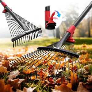 Adjustable Garden Leaf Rake - 58" Heavy Duty Metal Leaves Rake with Expandable  (8-17), Collapsible  Rakes for Gardening Beds,Yard,Lawn,Shrub,Small Areas,Pine  & Camping Cleaning