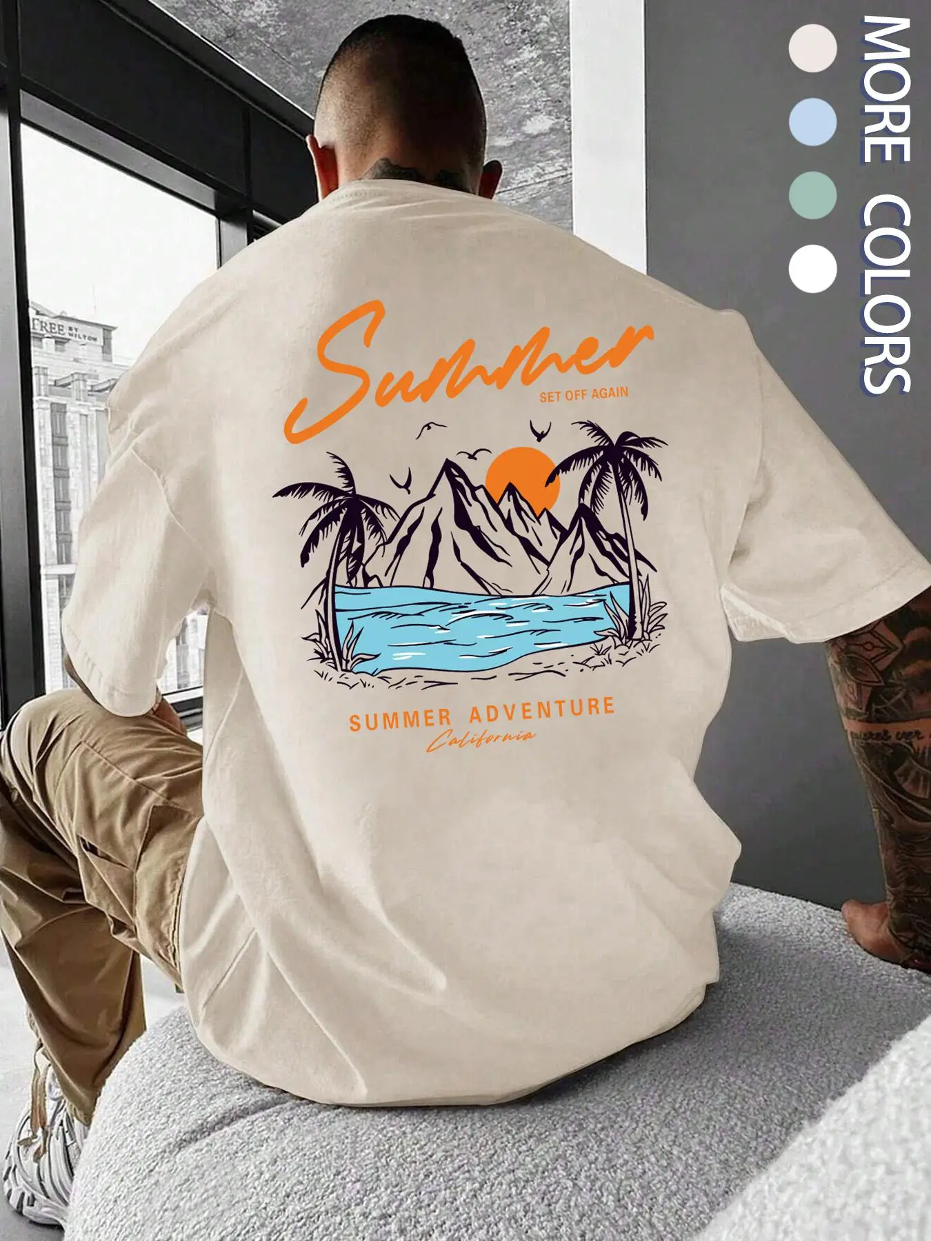 Men's Graphic Round Neck Tee, Summer Clothes, Regular Fit Short Sleeve Crew Neck T-shirt, Casual Comfy Top for Summer