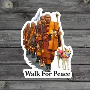 Buddhist Monks Walk For Peace Sticker, Spiritual Mindfulness Meditation Zen Gift
