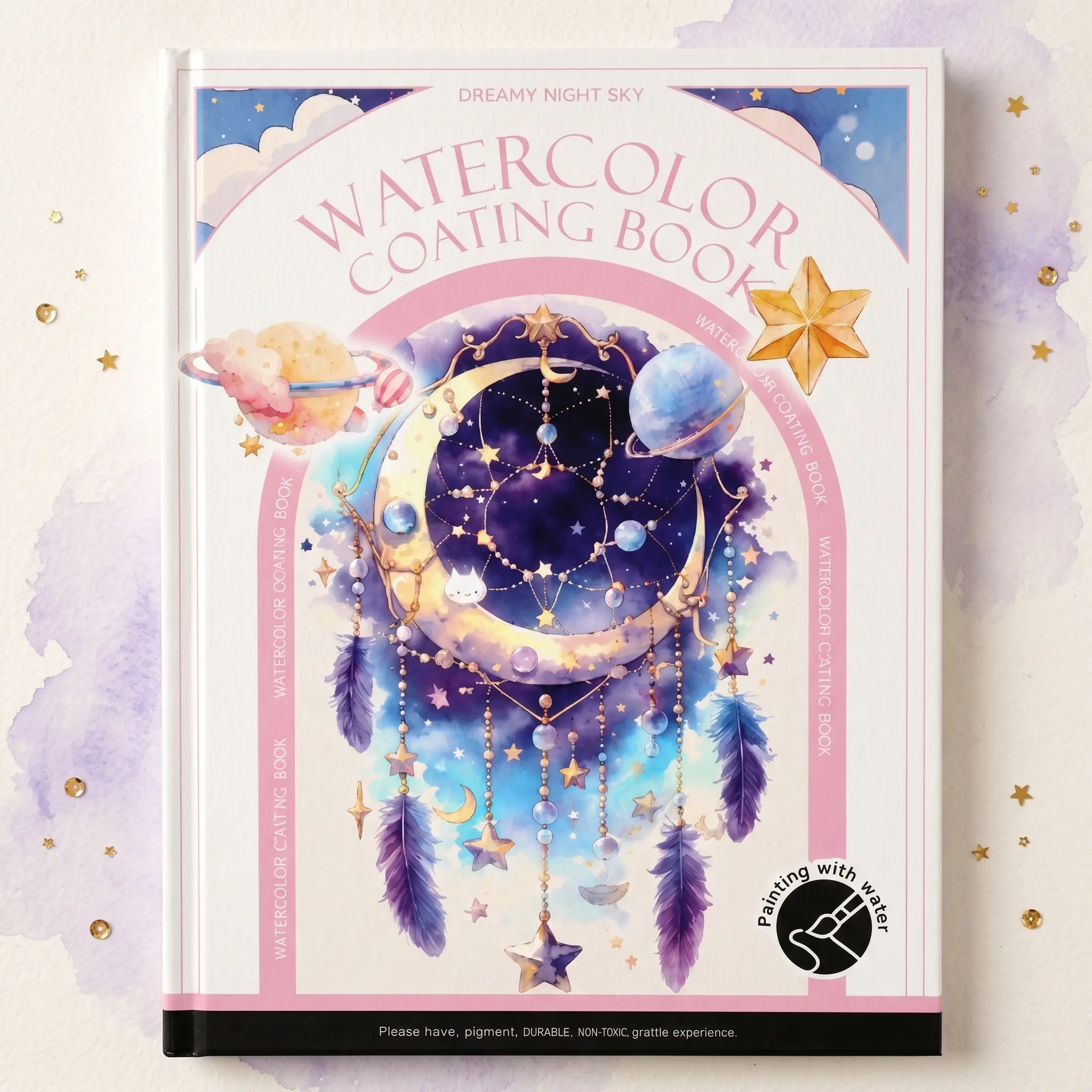 Watercolor Workbook, Water Coloring Book for Adult &Teens Beginners, Pre-Sketched Butterfly Watercolor Coloring Book, Dream Catcher, 8 Patterns, Include 1 Water Brush Pen, 12 Color Chart, Portable,