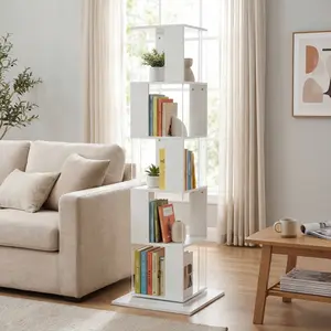 6-Tier Rotating Bookshelf, Freestanding Corner Bookshelf, 360 °   Spinning Bookcase, Storage Rack with  Acrylic Plate, for Living Room, Bedroom, Study