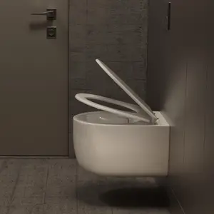 Los Flexi Round Wall Hung Toilet Bowl Only, Compact Wall-Mount Toilet for In-Wall Tank Systems, Rimless Tornado Flush, Modern Skirted Design, Soft-Close Seat Included