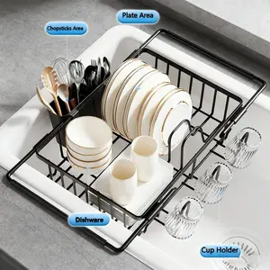 Stainless Steel Sink Top Dish Drying Rack, Adjustable Arm Rest, Height Adjustable, Space Saving, Easy Cleaning