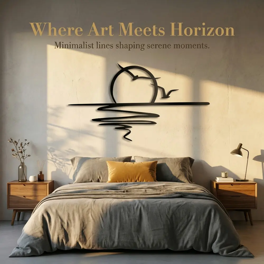 Sunrise Seagulls Metal Wall Art, Abstract Coastal Sunset Sculpture, Large Powder-Coated Wall Decor for Living Room & Above Bed Accent Large Metal Wall Art, Minimalist Wall Art,metal Wall Art Decor, Ocean Inspired Design