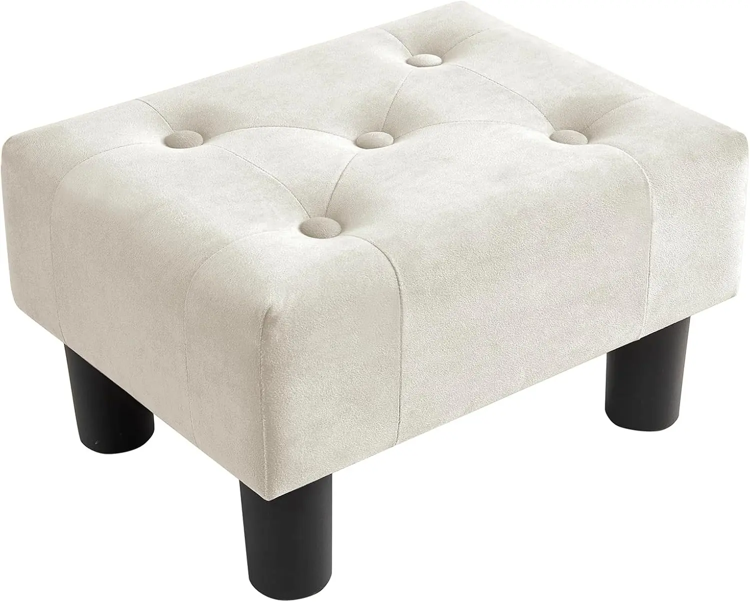 Classic Compact Armless Velvet Rectangle Small Footstool Ottoman with Legs - Quick Setup Indoor Footrest Furniture for Living Room, Entryway (Beige)