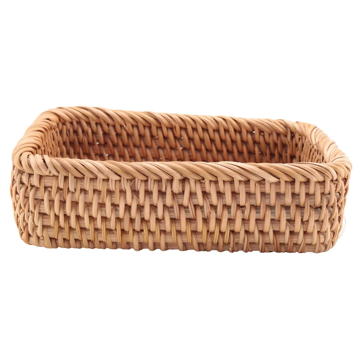 Hand-Woven Rattan Storage Box, Vintage Rectangular Wicker Organizer for Fruit, Tea, and Snacks - Kitchen Picnic Basket (Small), Boxes