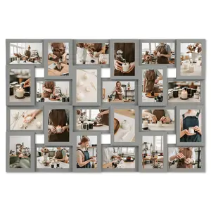 Collage Picture Frames,24 Opening Photo Collage Frame for Wall Decor,Multi Family Photo for Gallery Decor, Hanging Display Grey 4×6