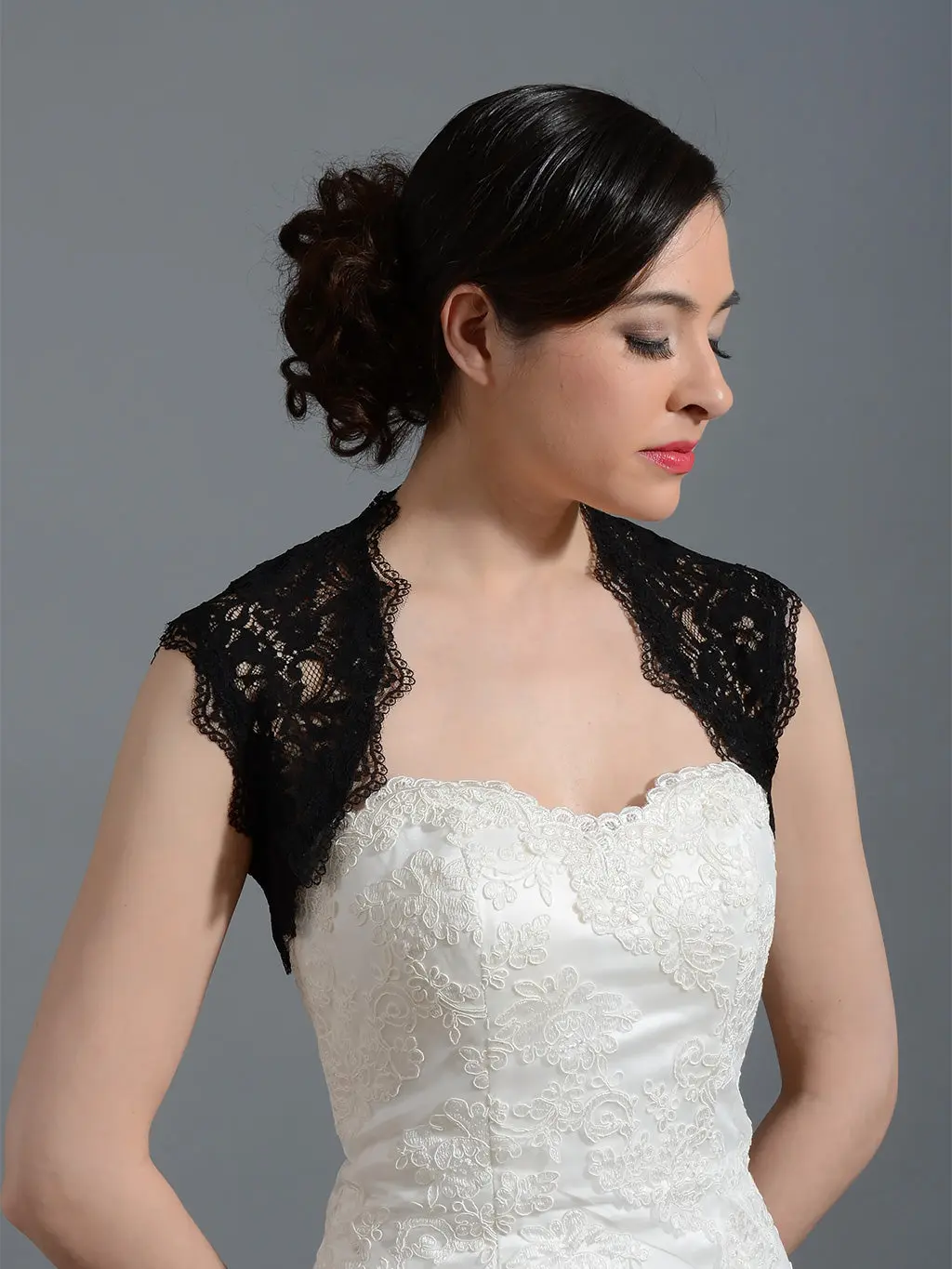 Black sleeveless bridal corded lace bolero jacket - TikTok Shop