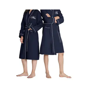 L 2Pcs Couple's Cotton Waffle Knit Robes Embroidered Lightweight Spa Robes Dressing Gown Bridal Robes for Men Women