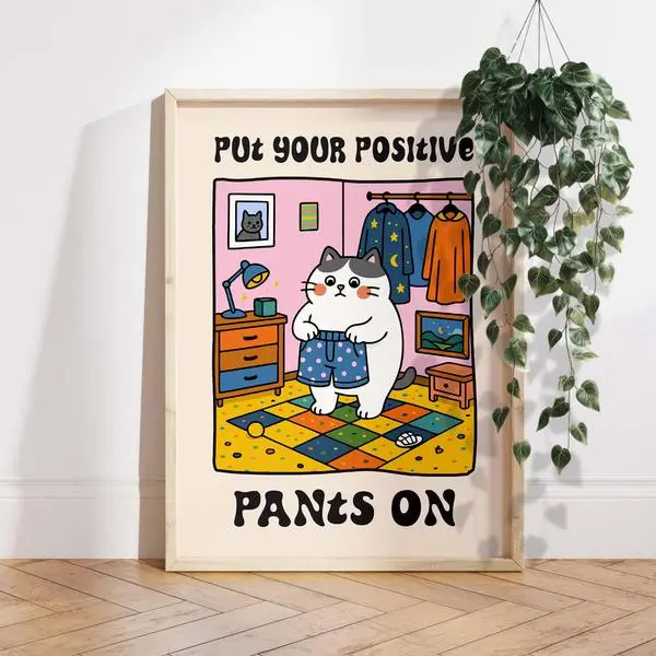 Motivational Kawaii Cat Poster - Funny & Inspirational Wall Art For Cat Lovers - Gift For Cat S
