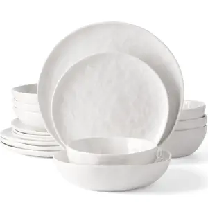 ONE of ONE Stoneware Dinnerware Sets with Pasta Bowls, Service for 4 (16 Pieces), Plates and Bowls Sets -Scratch Resistant, Microwave and Dishwasher Safe Dishes Set, White
