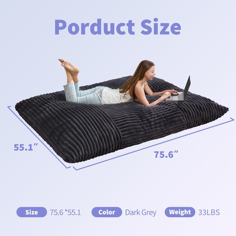 【Hobestluk】3 in 1 Giant Bean Bag Chairs Convertible Bean Bag Floor Cushion with Machine Washable Cover, Beanbag Chairs for Adult - 56"D x 76"W x 7"H,fathersdaygifts