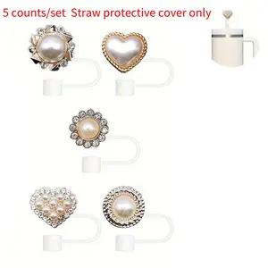 Straw Cover for Stanley Cup (5 Counts/set), Colorful Shiny Pearl Decor Straw Protectors Tips, Straw Toppers, Water Bottle Tumblers Accessories