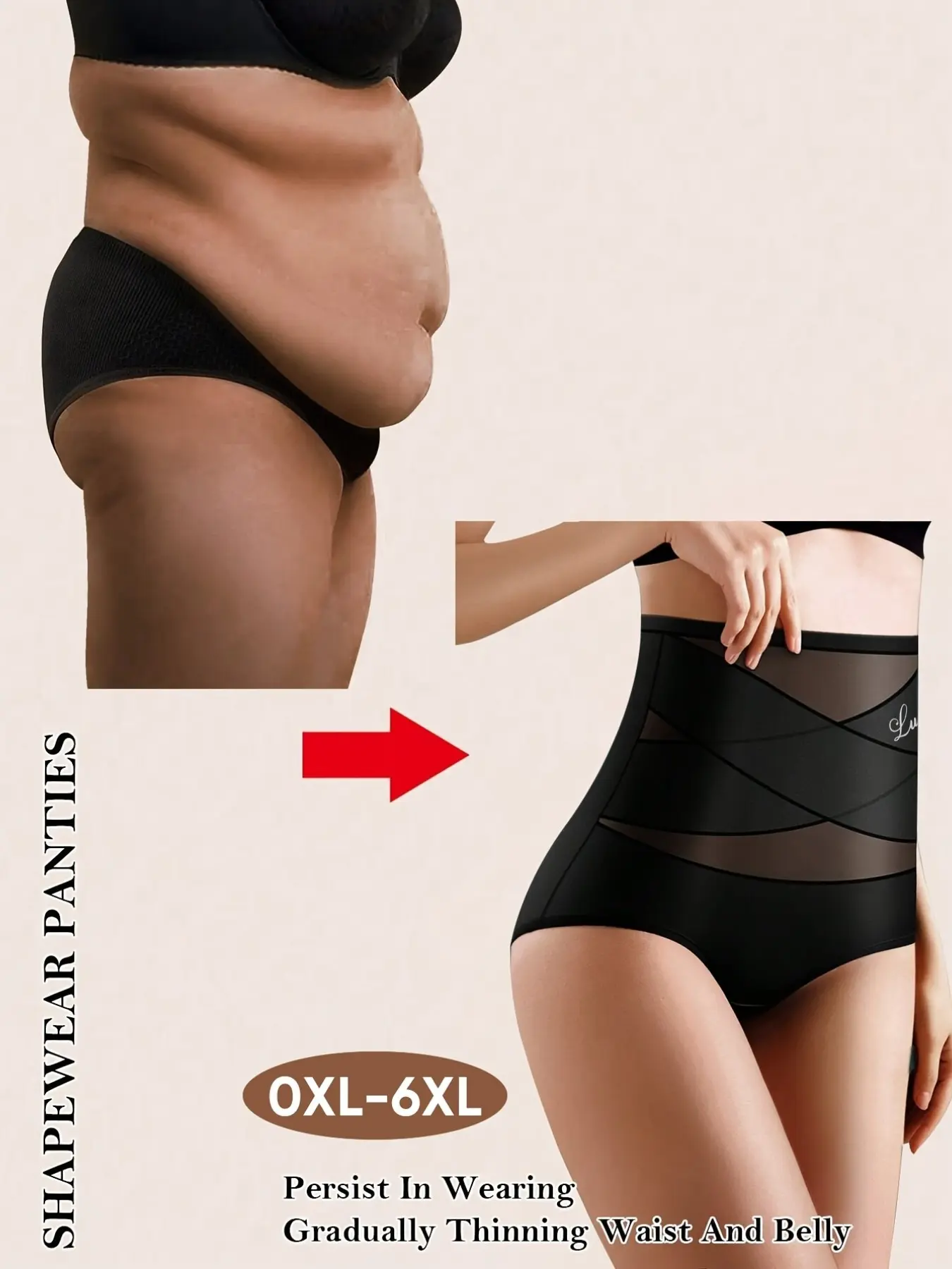 Women's High-Waisted Seamless Shapewear Panties, Breathable Polyester Ice Silk Mesh, Cross Pattern Design, Sizes 0xl-6xl, Plain Color Underwear, Breathable Body Shaper