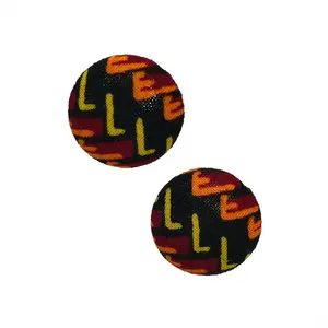 African Wax Print Button Earrings | Ankara Earrings | Round African Fabric Earrings | post back earring | Afrocentric stud earring | red black & yellow | Cloth & Cord