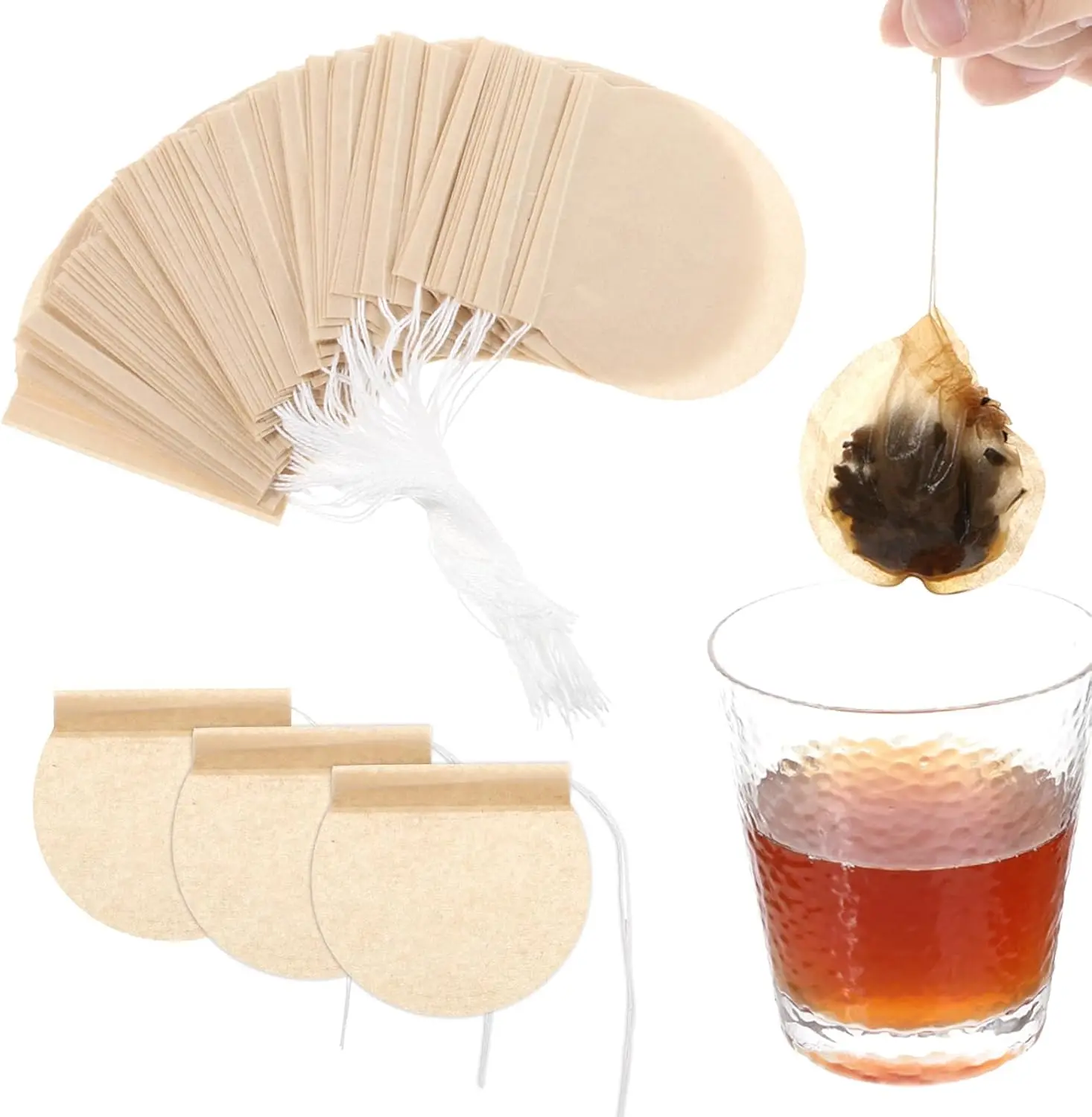 600 Pack Tea Bags Empty for Loose Leaf Tea Disposable Round Tea Filter Bags Unbleached Paper Infuser Sachets with Drawstring for Coffee Bath Spice Brewing Soup Brew Bags