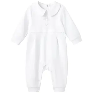 pureborn Baby Boys Baptism Romper Cotton Long Sleeve Christening Jumpsuit For Infant Boy Baptism Outfit White 18-24 Months