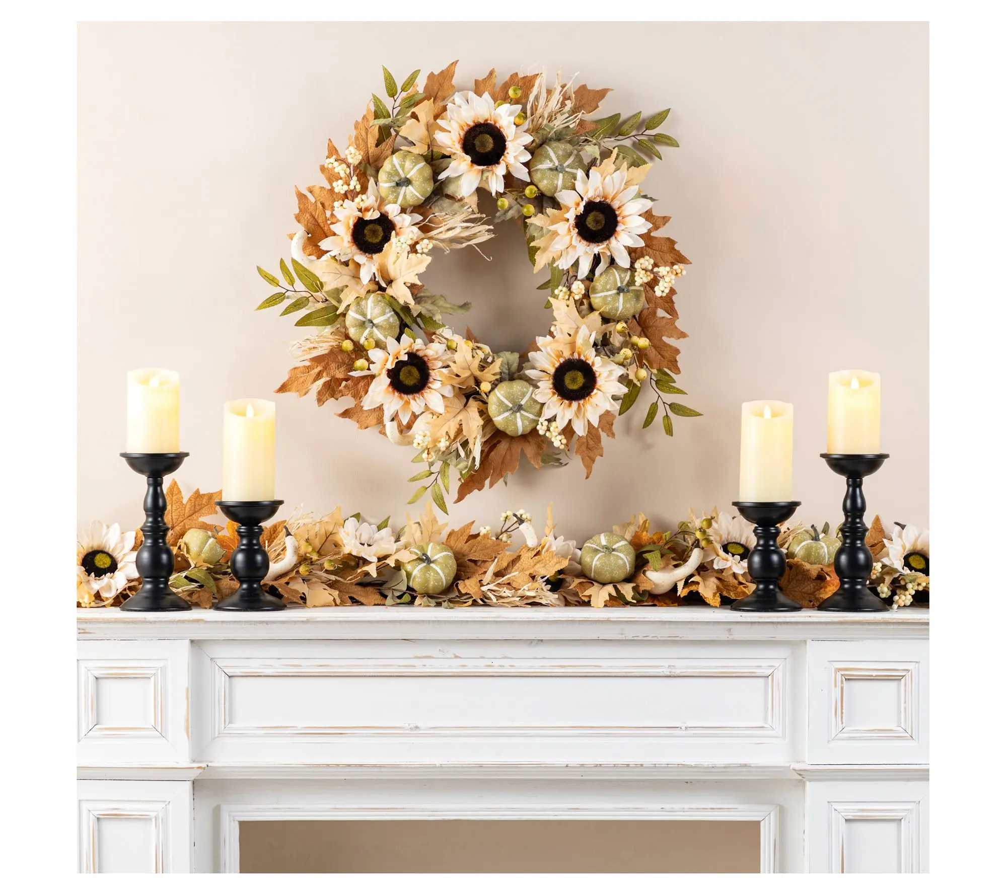 Glitzhome 24"D Fall Harvest  Sunflower, Pumpkin & Leaf Wreath