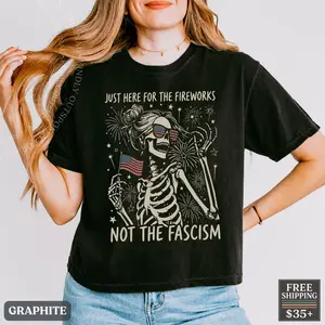 Anti Fascist Boxy Tee, Feminist 4th of July Shirt, Oversized Cropped Patriotic Protest Tee, Trendy Liberal Graphic Shirt
