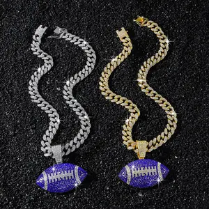 European and American New Men's Full Diamond Chain Hip Hop Style Personalized Colorful Rugby Pendant Necklace