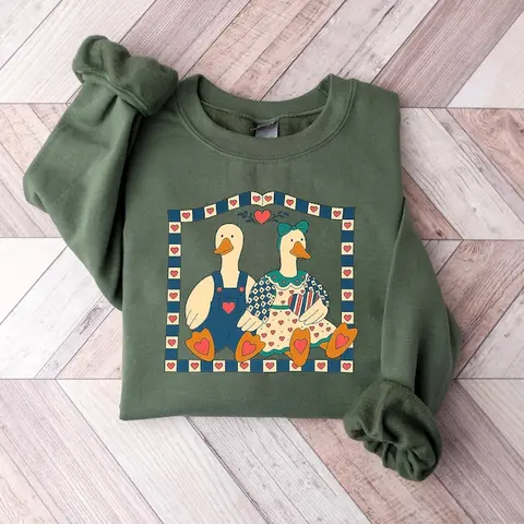 Vintage Goose Sweatshirt, Country Farmhouse Duck Shirt,90s Retro Goose Couple Sweatshirt, Cottagore Animals Sweater, Cute Cozy Pullover