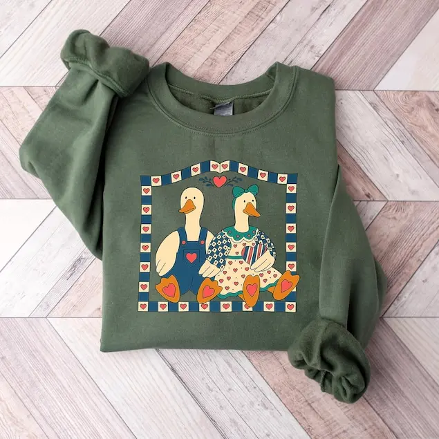 Vintage Goose Sweatshirt, Country Farmhouse Duck Shirt,90s Retro Goose Couple Sweatshirt, Cottagore Animals Sweater, Cute Cozy Pullover