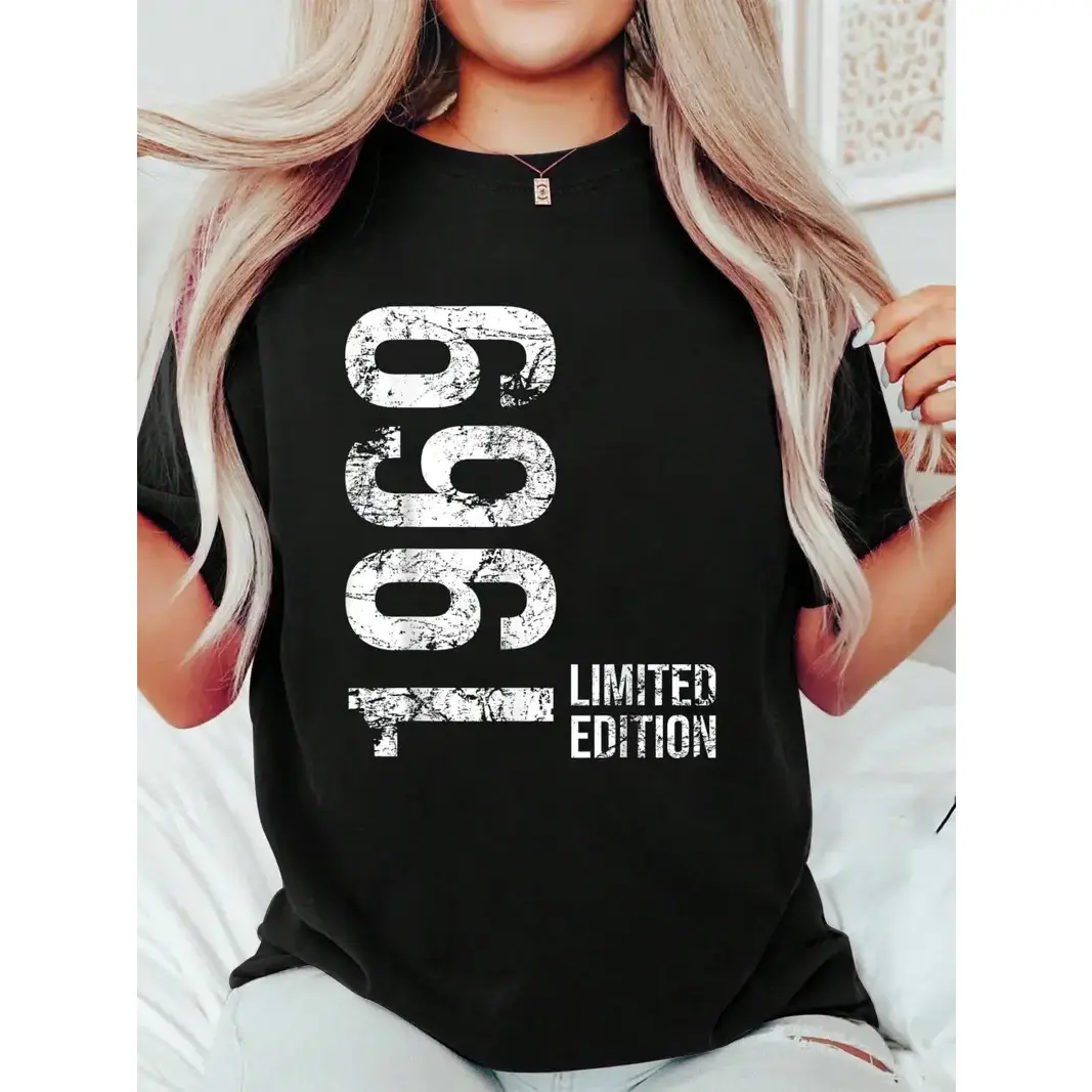 Women's 1969 57th Birthday Printed Cotton Party T-Shirt - Round Neck, Loose-Fit, Chic EMS Graphic Retro Jersey Style Short-Sleeve Limited-Edition Streetwear Top for Spring Summer Sports, Outdoor Activities