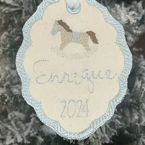 Custom Embroidered Rocking Horse Ornament Monogram