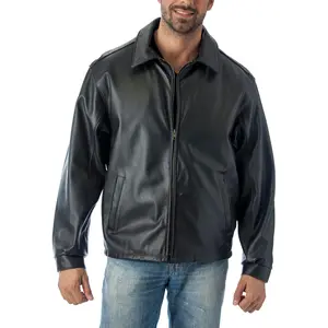 REED Men's Casual Cow Leather Jacket - Union Made in Detroit, USA - Menswear Tops Coats with Satin Accents