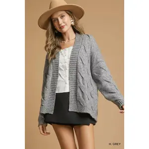 Umgee Chunky Cable Knit Open Front Cardigan