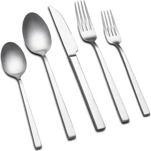 Forged Silverware Set for 8, 40-Piece Stainless Steel Matte Satin Finish Flatware Set Silverware Cutlery Set Tableware Modern Kitchen Utensils Set for Home Restaurant, Dishwasher Safe