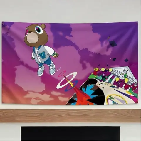 Kanye Rapper Figure Cotton Tapestry - 3x5ft Beach All Over Print Banner, 80x60in Low-Pilling Fabric, Durable Man Cave Decor, Tapestry Room Decor, Pop Art Home Supply
