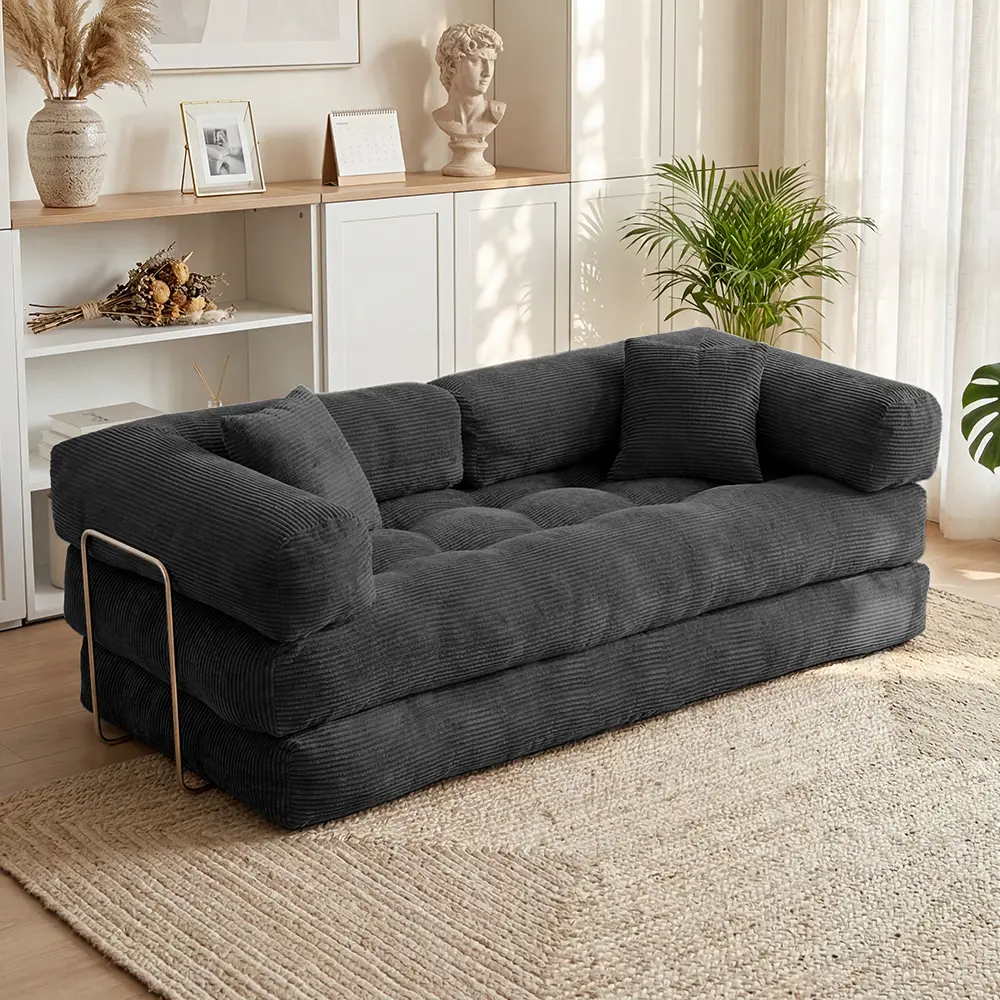 74.8" Modern Cloud Convertible Sectional Couch, Corduroy Sofa Bed, No Assembly for Living Room, Home Theater, Villa, Apartment & Study