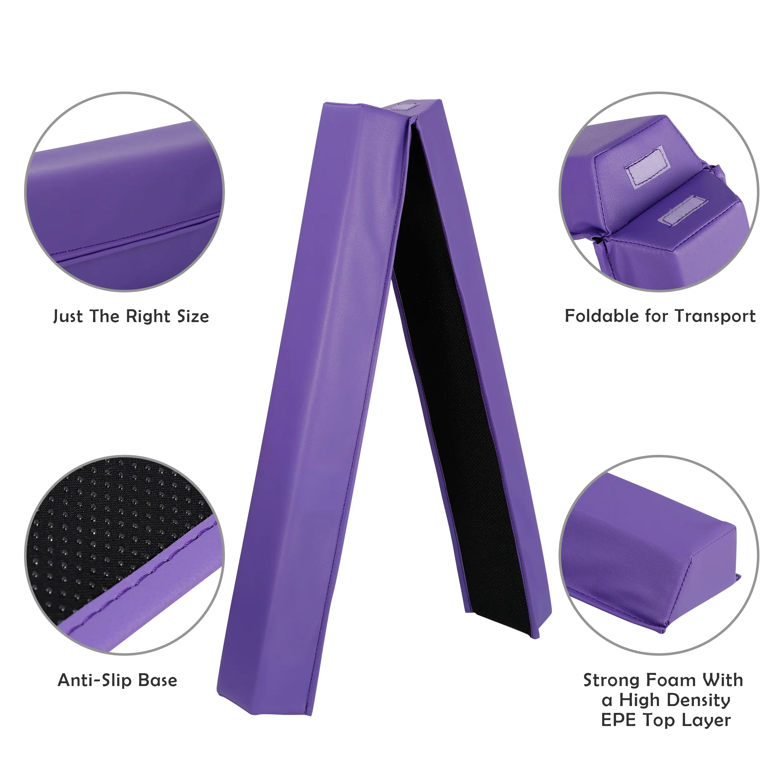 Zeny 6FT Folding Foam Balance Beam - Gymnastics Training Gym Equipment for Kid Beginners, Portable Home Accessory (Purple), Anti-Slip Base, Portable Fold, Floor Balance Beam, 72'' X 6'' X 3'', Home Or Gym Use, Fold Size: 36'' X 6'' X 6''